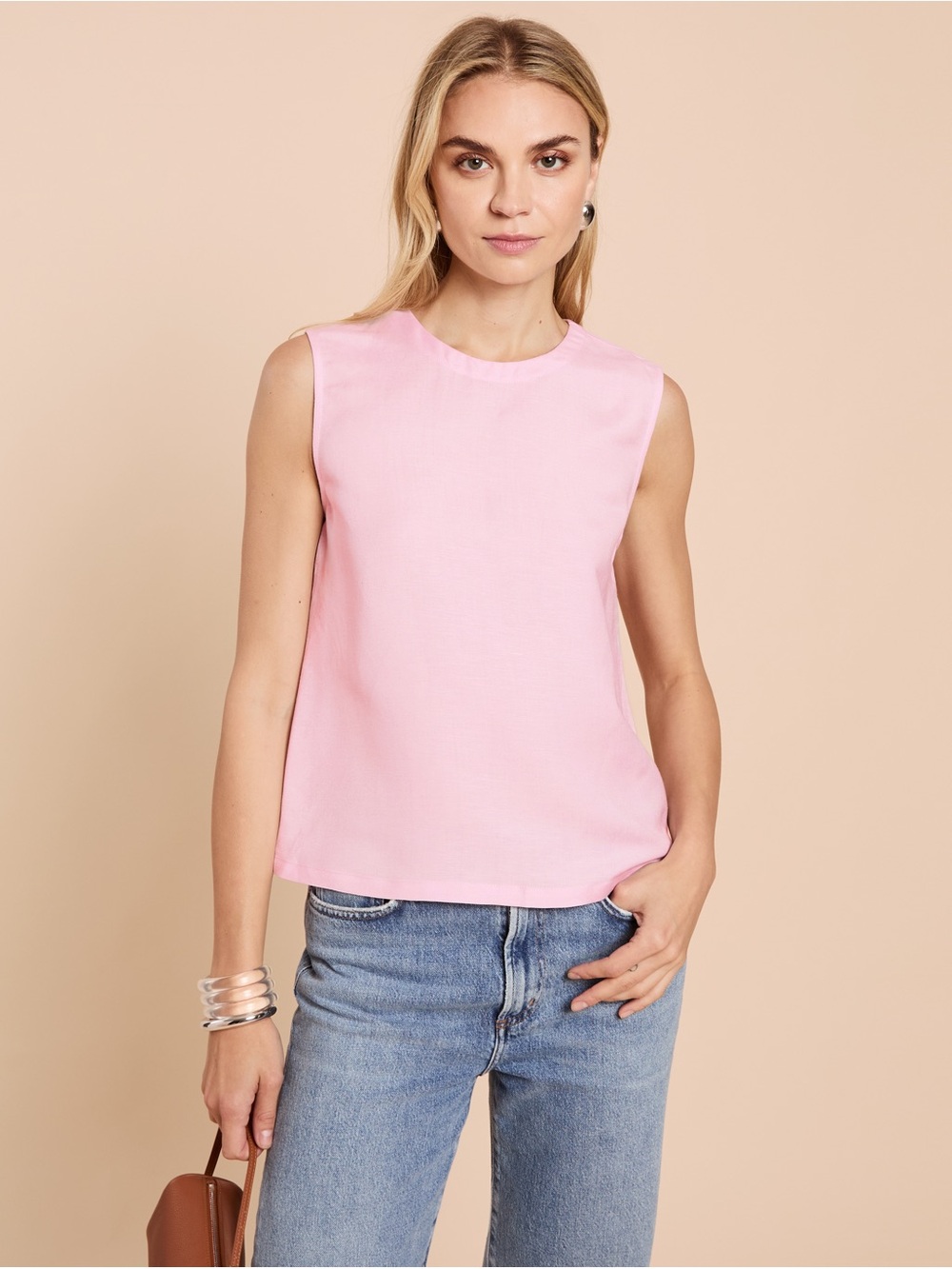 Few Moda Ona Pink Linen Blend Sleeveless Top Size Small